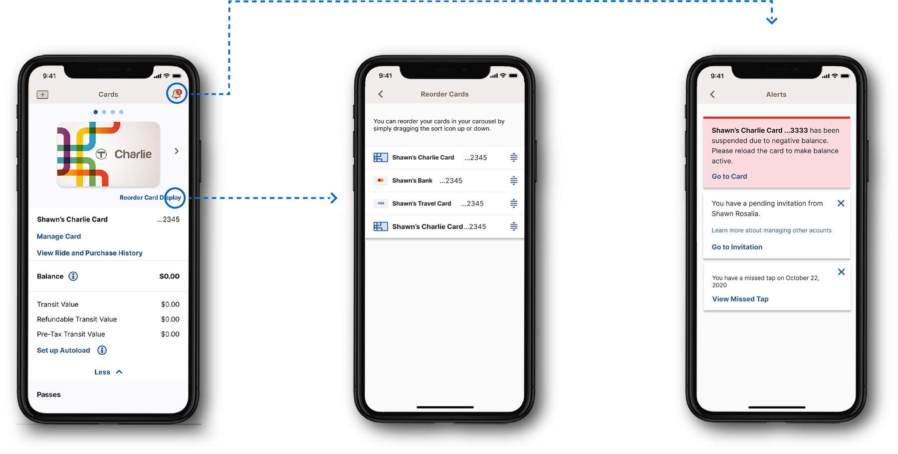 Charlie app card management screen variations