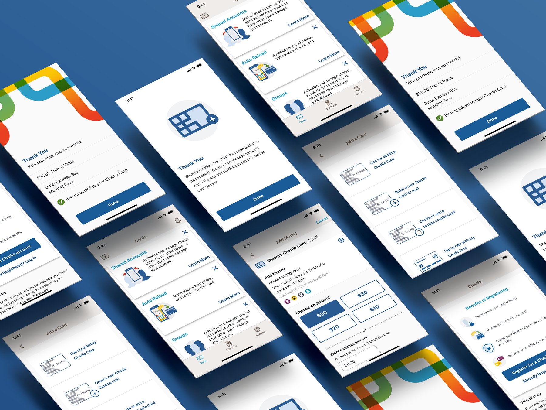 Compilation of Charlie app screens