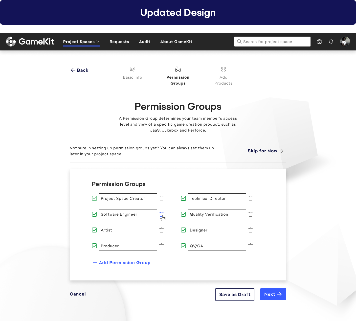 Permission groups — updated design