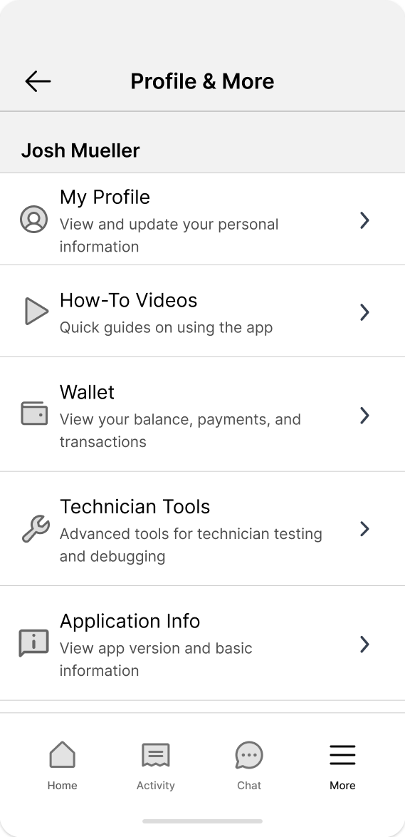 OTA more/profile menu, after