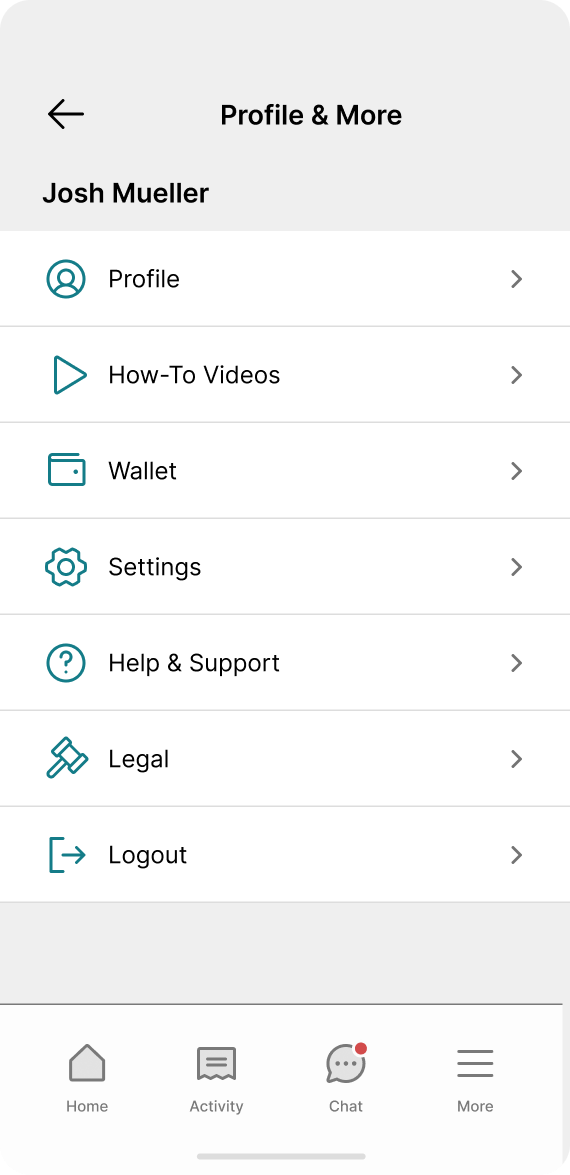 OTA more/profile menu, before