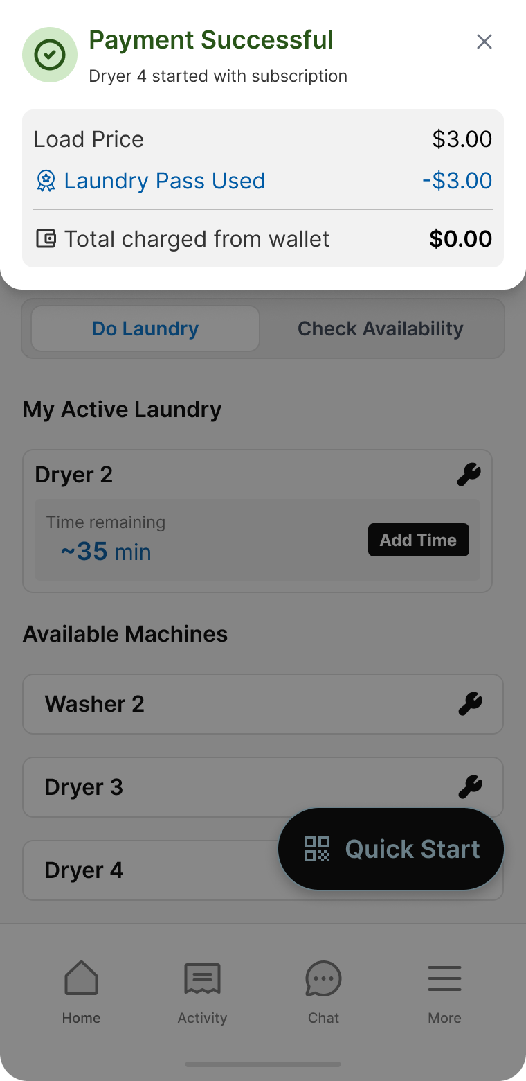 Payment confirmation screen